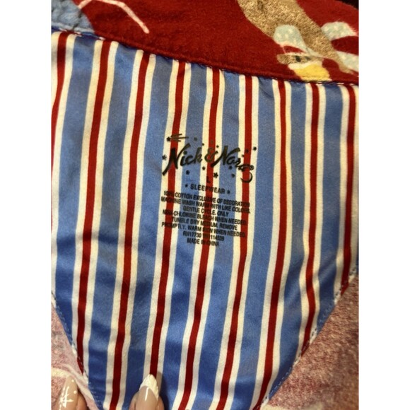 Nick & Nora Sock Monkey Pajama Top Women’s Large Red Flannel Button Down - Picture 4 of 4